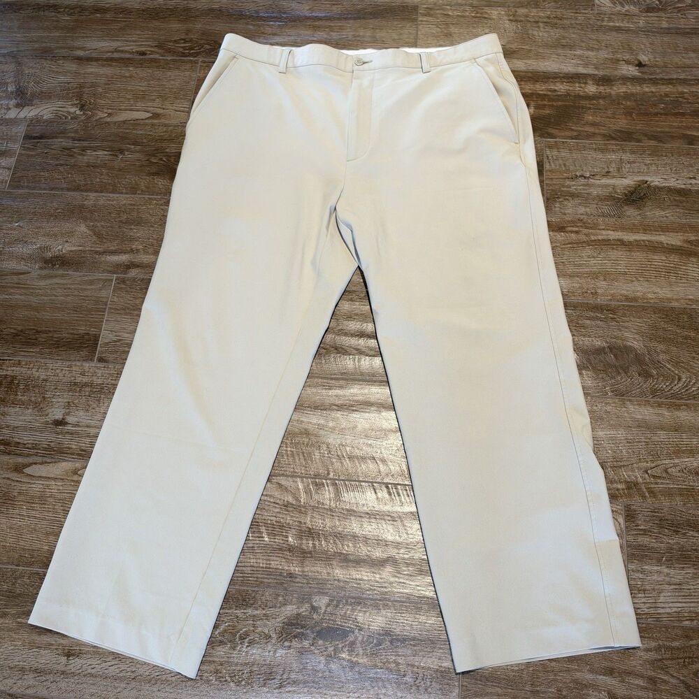 FootJoy Mens Performance Golf Pants Khaki Tan Flat Front 40x28.5 Stretch FJ Logo